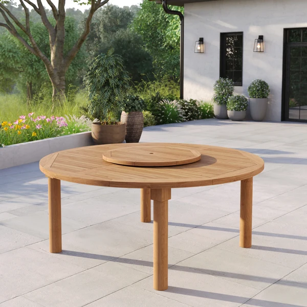 Ronde teakhouten tafel Maximus, 180 cm breed, met een blad van 4 cm dik.