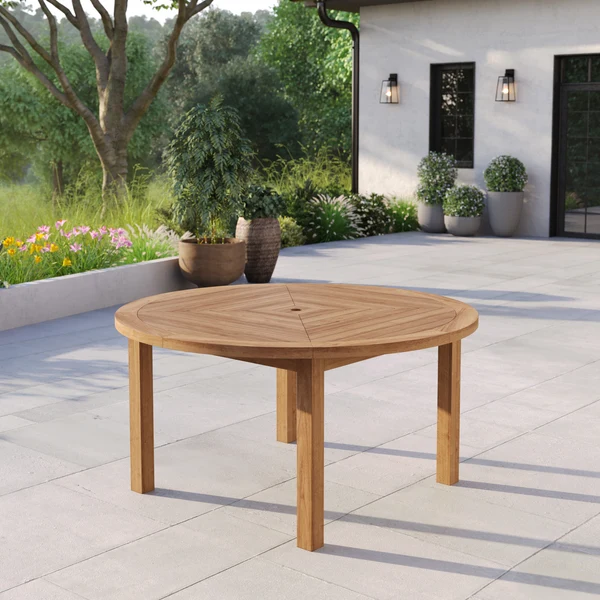 Luxor 150cm ronde teakhouten tafel met 4cm tafelblad