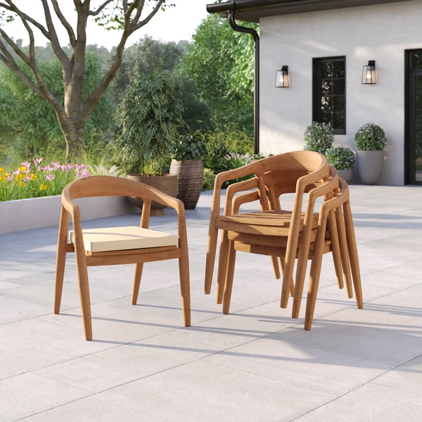 4 Sydney stoelen met kussens – Moderne teakhouten buitenstoelen