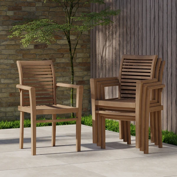 2 x Stapelbare tuinstoelen Oxford van teakhout, inclusief gratis kussens